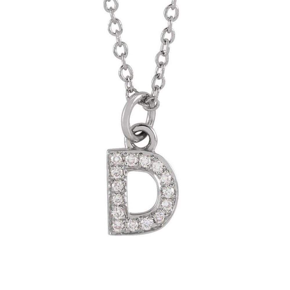 14K White Gold .05 CTW Diamond Tiny Initial D Necklace, 16-18 Inch